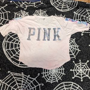 Sequined PINK half sleeve oversized shirt